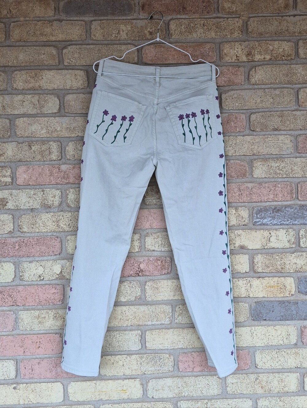 Light Green Floral Painted Jeans